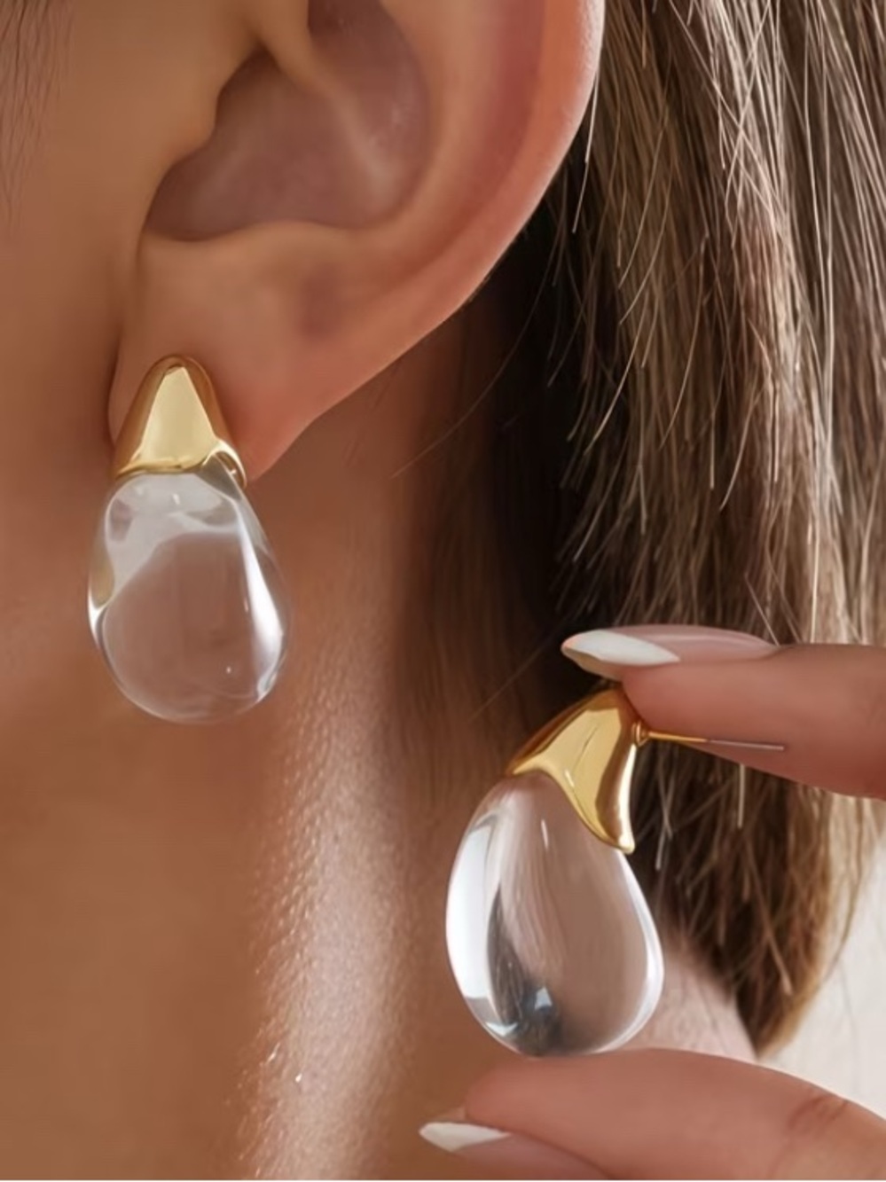 Gold and Clear Teardrop Earrings - Modern Women Jewelry